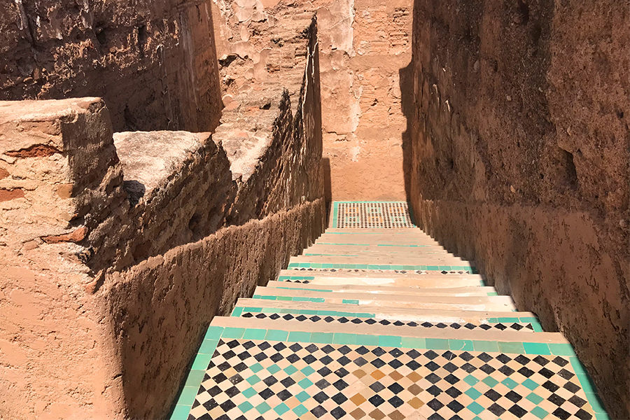 Stairway in El-Badi Palace in Marrakesh, Morocco