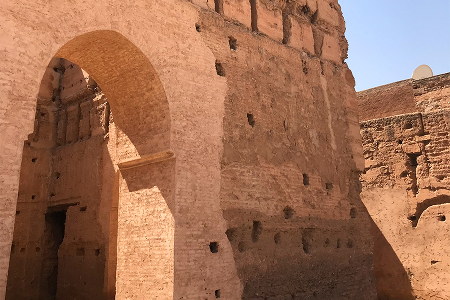 Massive walls in El-Badi Palace in Marrakesh, Morocco