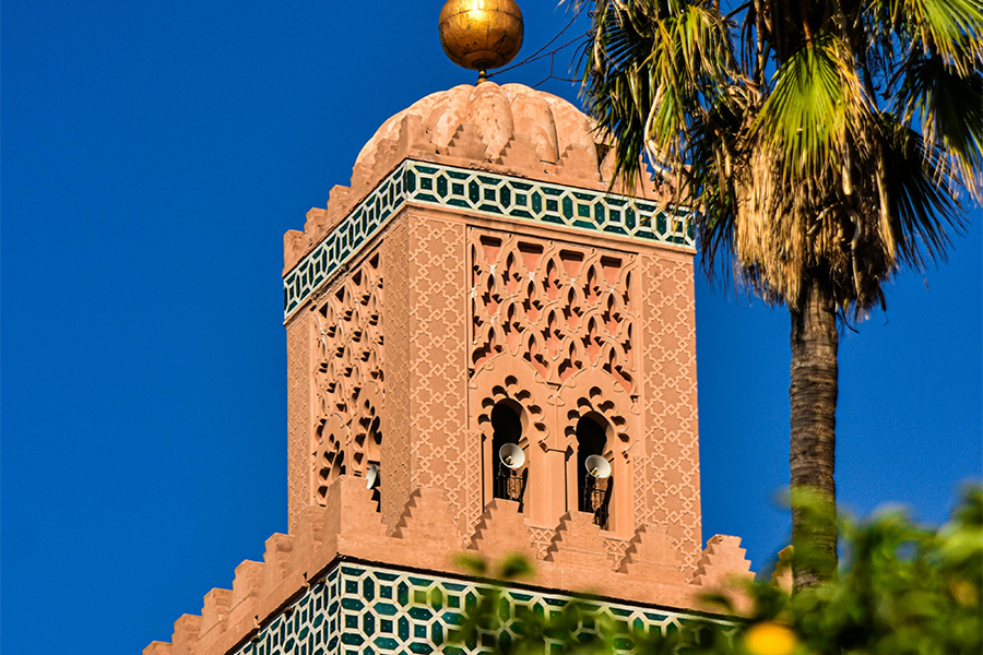 Top of the Koutoubia Mosque's minaret in Marrakesh, Morocco